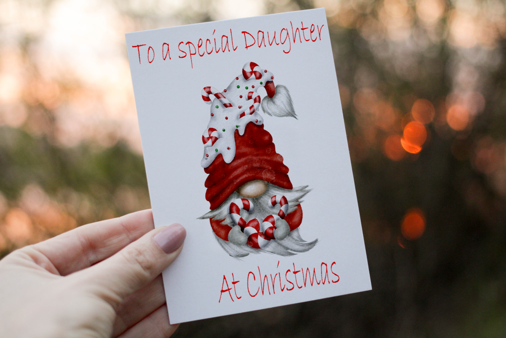 Gnome Christmas Card, Daughter Christmas Card, Personalized Card - Click Image to Close